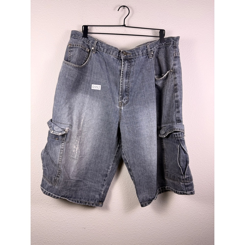 Tank Men's Denim Cargo Shorts Faded Blue Size 42 Multi-Pocket Relaxed Fit